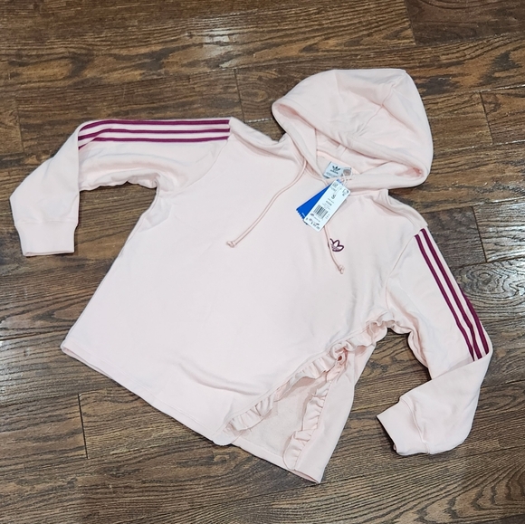 Womens Adidas Hoodie Pink Ruffles New Small - Picture 1 of 4